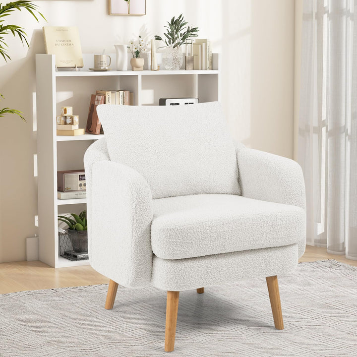 Giantex Sherpa Accent Chair, Modern Upholstered Single Sofa Chair with Back Pillow &amp; Solid Rubber Wood Legs