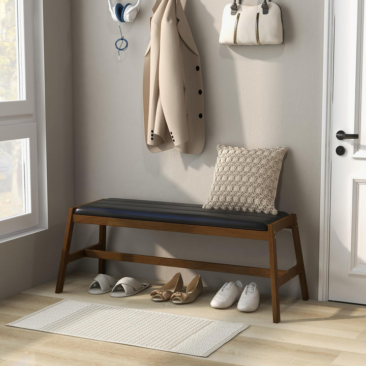 Giantex Upholstered Wood Dining Bench, 50" Entryway Bench w/Padded Seat &amp; Solid Rubber Wood Frame