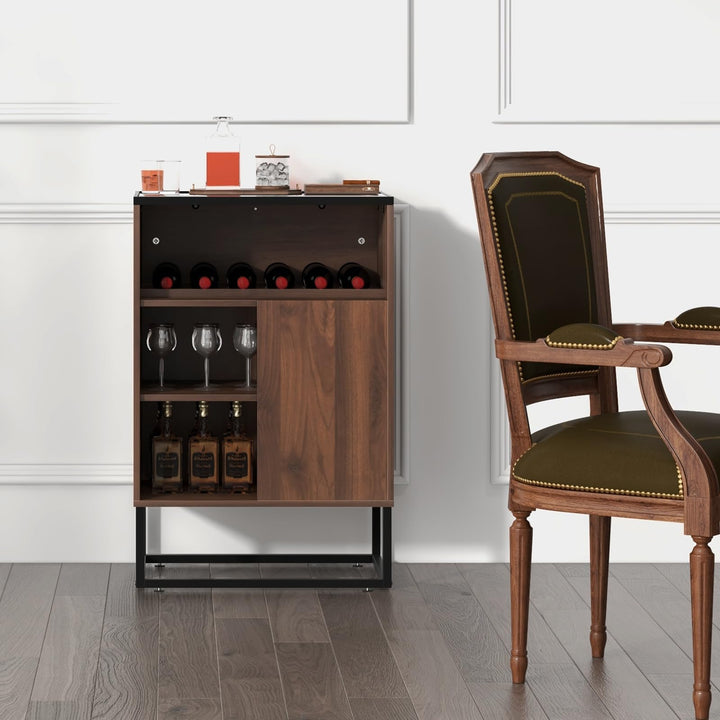 Giantex Wine Bar Cabinet, Small Sideboard Buffet Cabinet with Tempered Glass Top, Adjustable Feet &amp; Shelf, Sliding Door