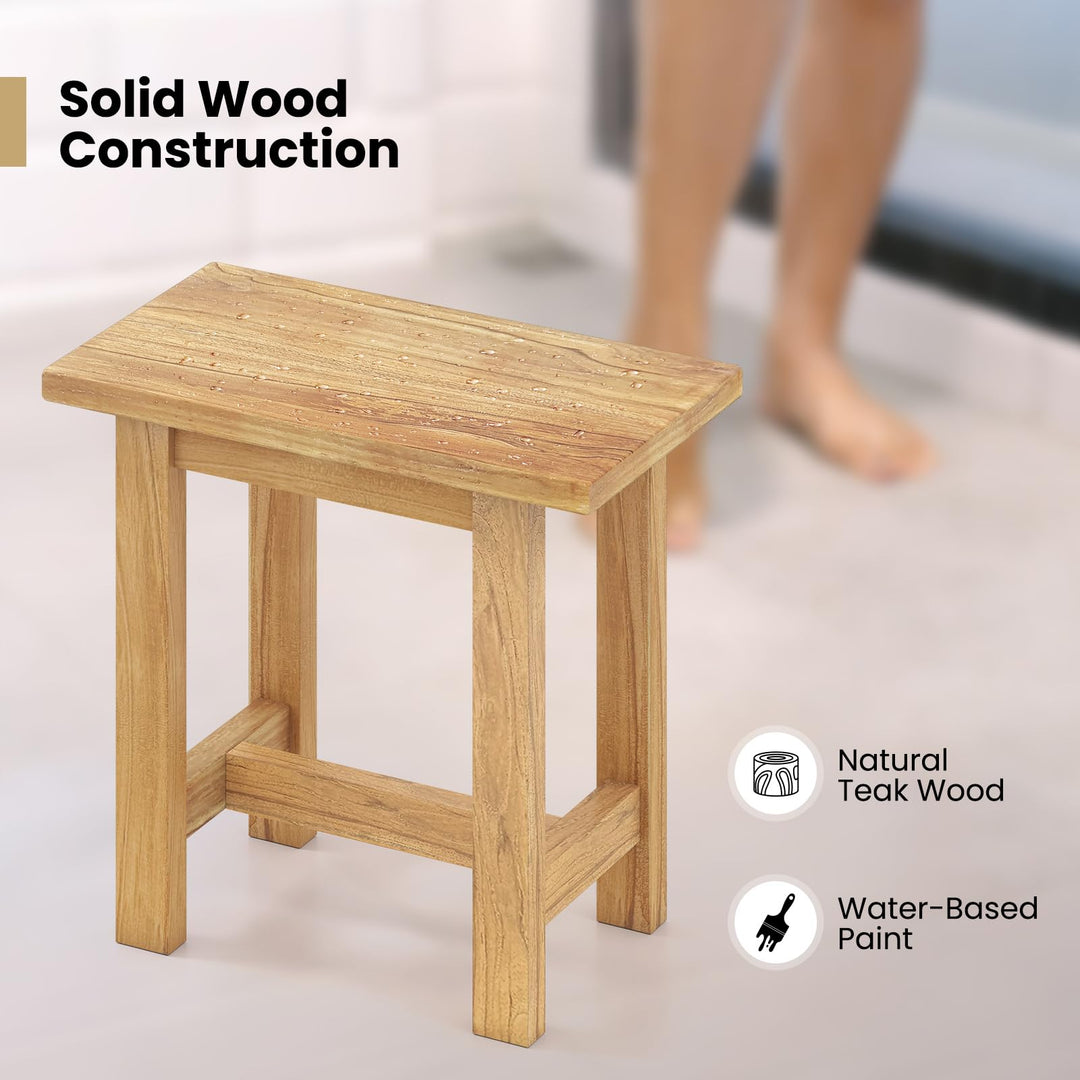 Giantex Teak Shower Bench Stool with Waterproof Spa Bath Seat for Seniors 20&