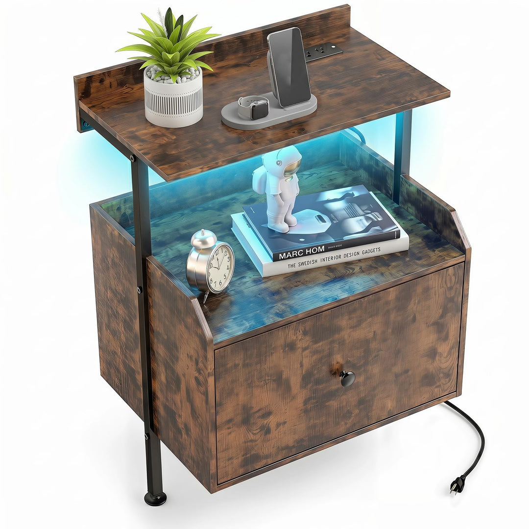Giantex Nightstand w/Charging Station &amp; LED Light (1/2)