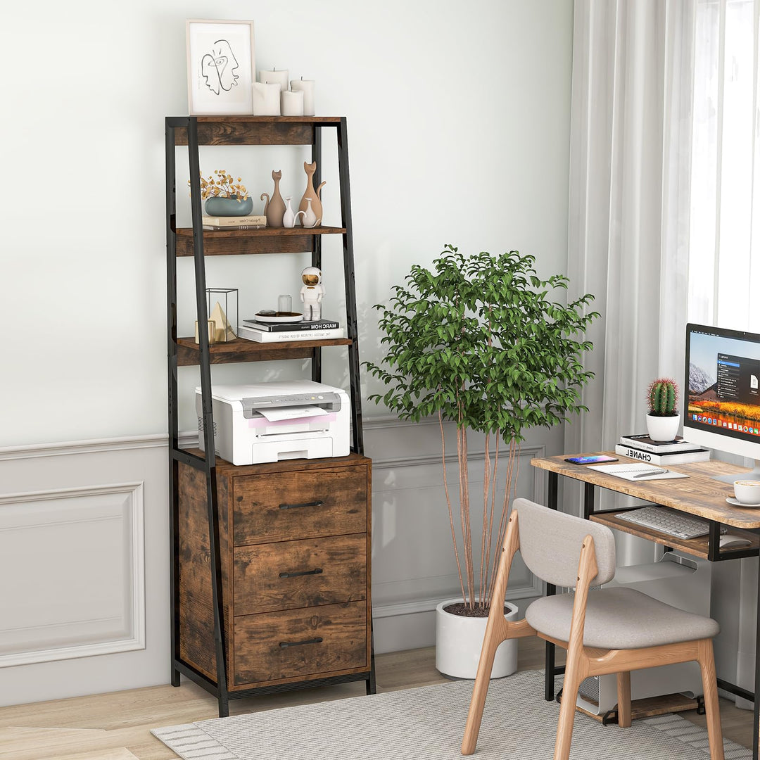 Giantex Ladder Bookshelf with Drawers 69" Tall Wooden Bookcase