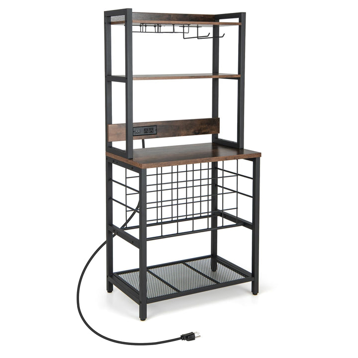 Giantex Bakers Rack with Storage Hutch, Power Outlet &amp; USB Port, Coffee Bar 24-Bottle Wine Rack &amp; Glass Holder