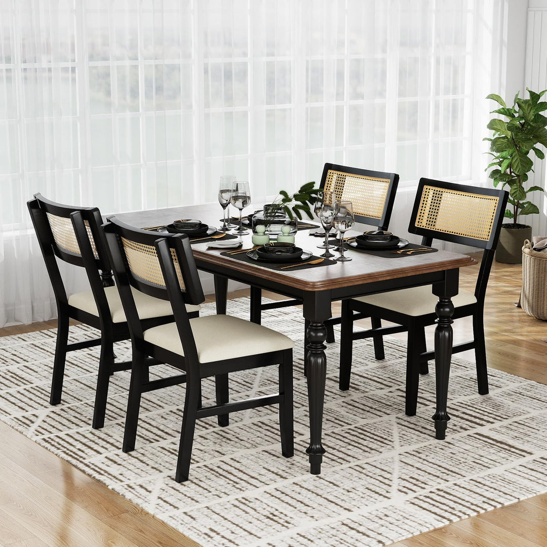 Giantex Fabric Upholstered Dining Room Chairs w/Padded Seat Rubber Wood Legs &amp; Curved Backrest