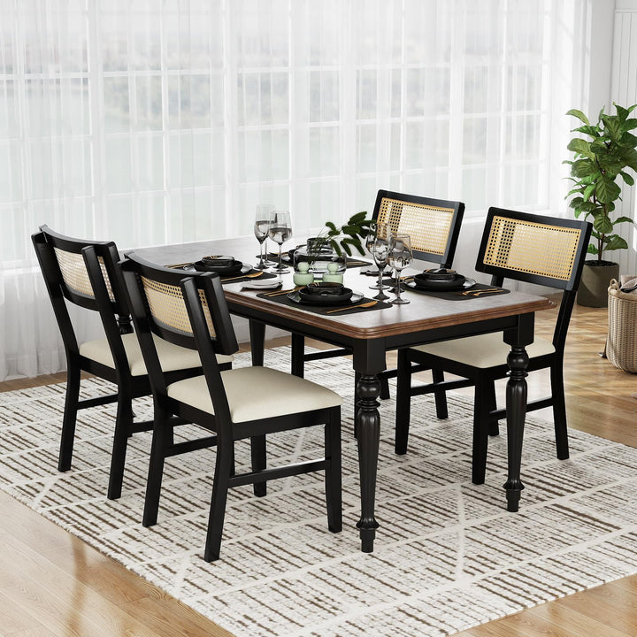 Giantex Fabric Upholstered Dining Room Chairs w/Padded Seat Rubber Wood Legs &amp; Curved Backrest