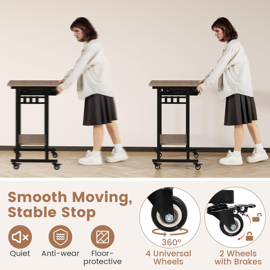 Giantex Rolling Laptop Table with Pull-out Keyboard Tray and Hooks