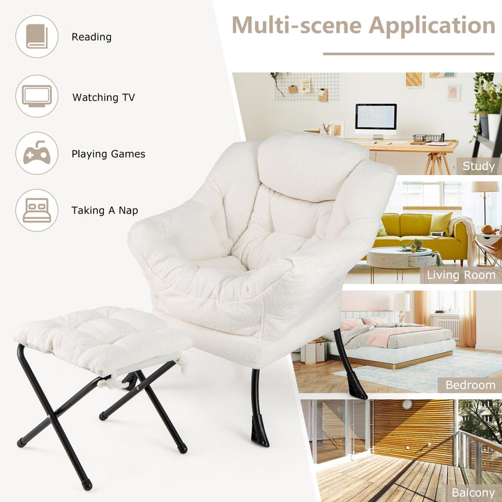 Giantex Set of 1/2 Lazy Chair with Folding Ottoman, Modern Sherpa Accent Chair w/Armrests &amp; Pocket