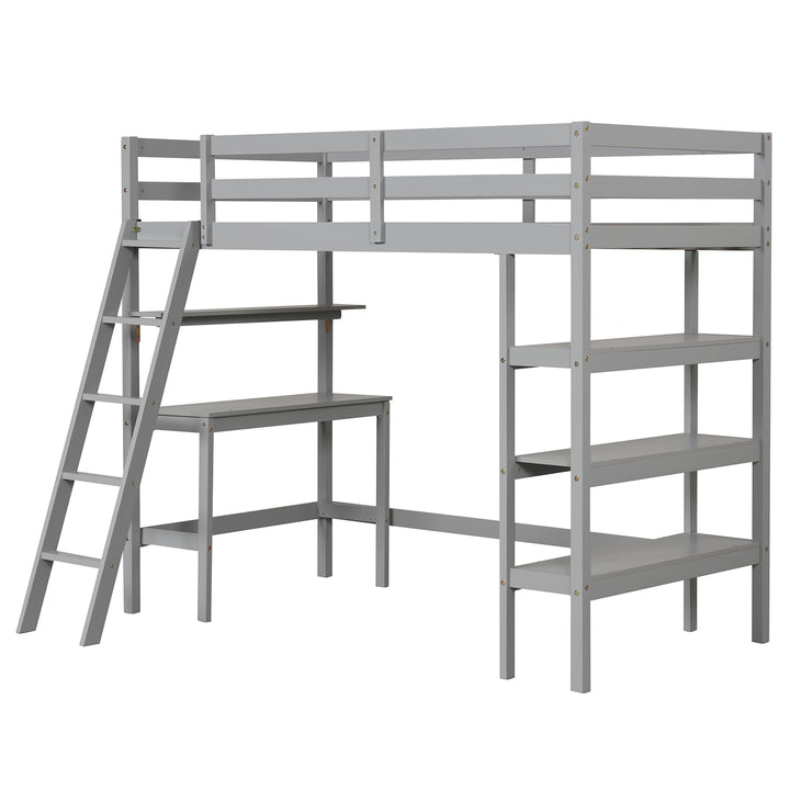 Giantex Loft Bed with Desk &amp; Bookshelves