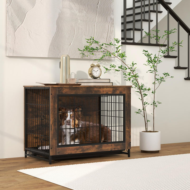 Giantex Dog Crate Furniture - Dog Kennel Side Table with Double Doors &amp; Removable Pull-Out Tray