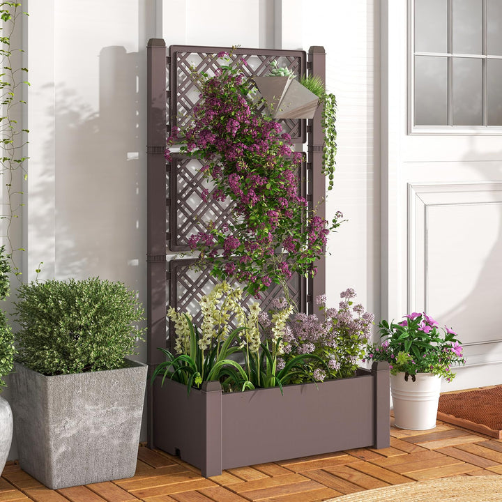 Giantex Raised Garden Bed with Trellis 59”, Self-Watering Planter Box with Water Level Indicator &amp; Removable Space Dividers