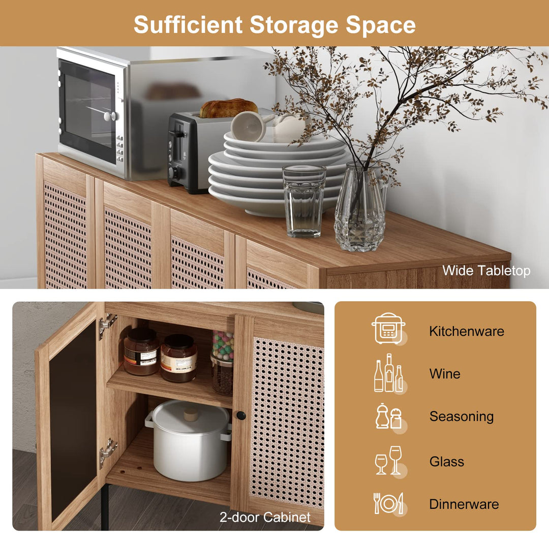 Giantex Buffet Cabinet, Wood Sideboard Storage Cabinet with Rattan Door, 3-Position Adjustable Shelf