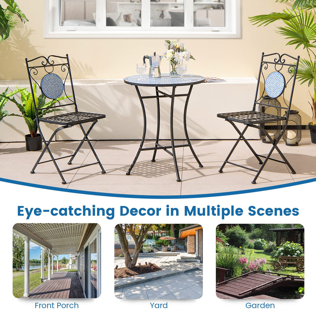 Giantex 3 Pieces Patio Bistro Set - Mosaic Round Table