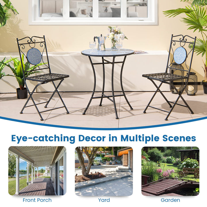 Giantex 3 Pieces Patio Bistro Set - Mosaic Round Table