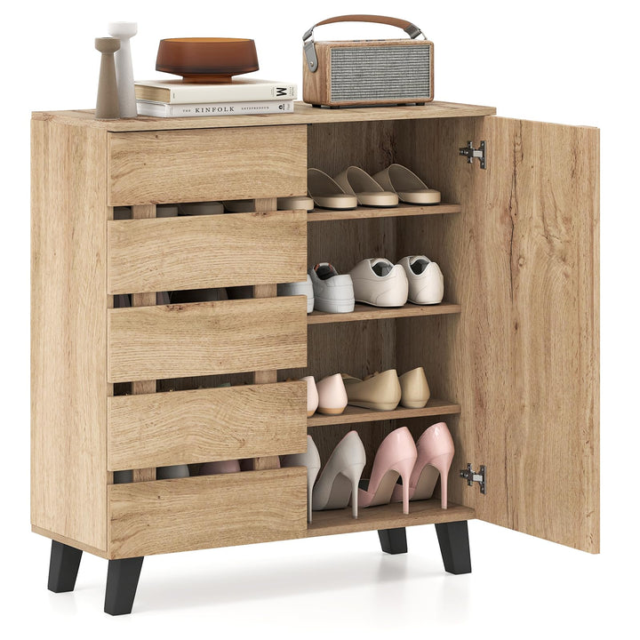Giantex 4-Tier Farmhouse Shoe Rack Cabinet with 2 Slatted Doors &amp; Removable Shelves