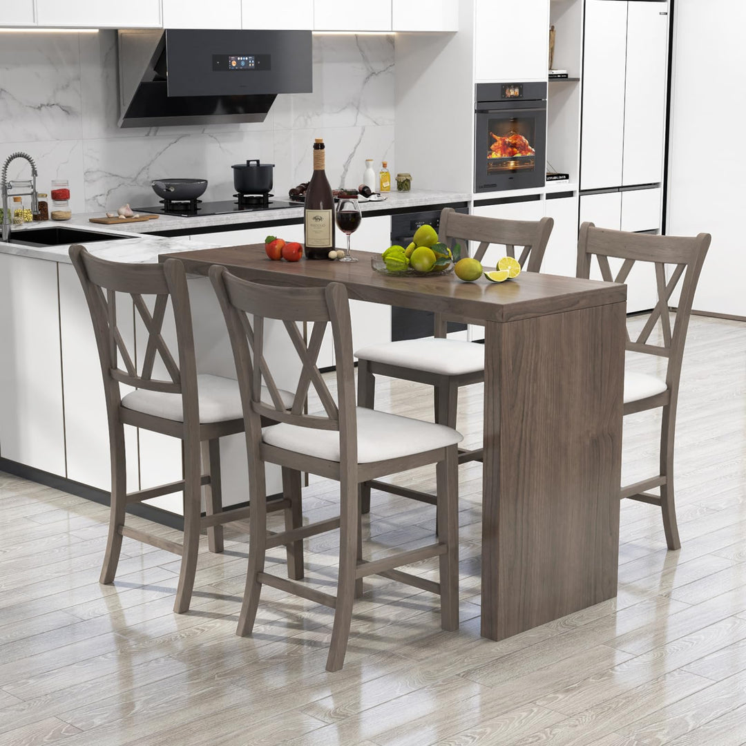 Giantex Wood Bar Stools Set of 2/4, 24" Counter Height Bar Stools w/Cross Back &amp; Linen Fabric Upholstered Seat