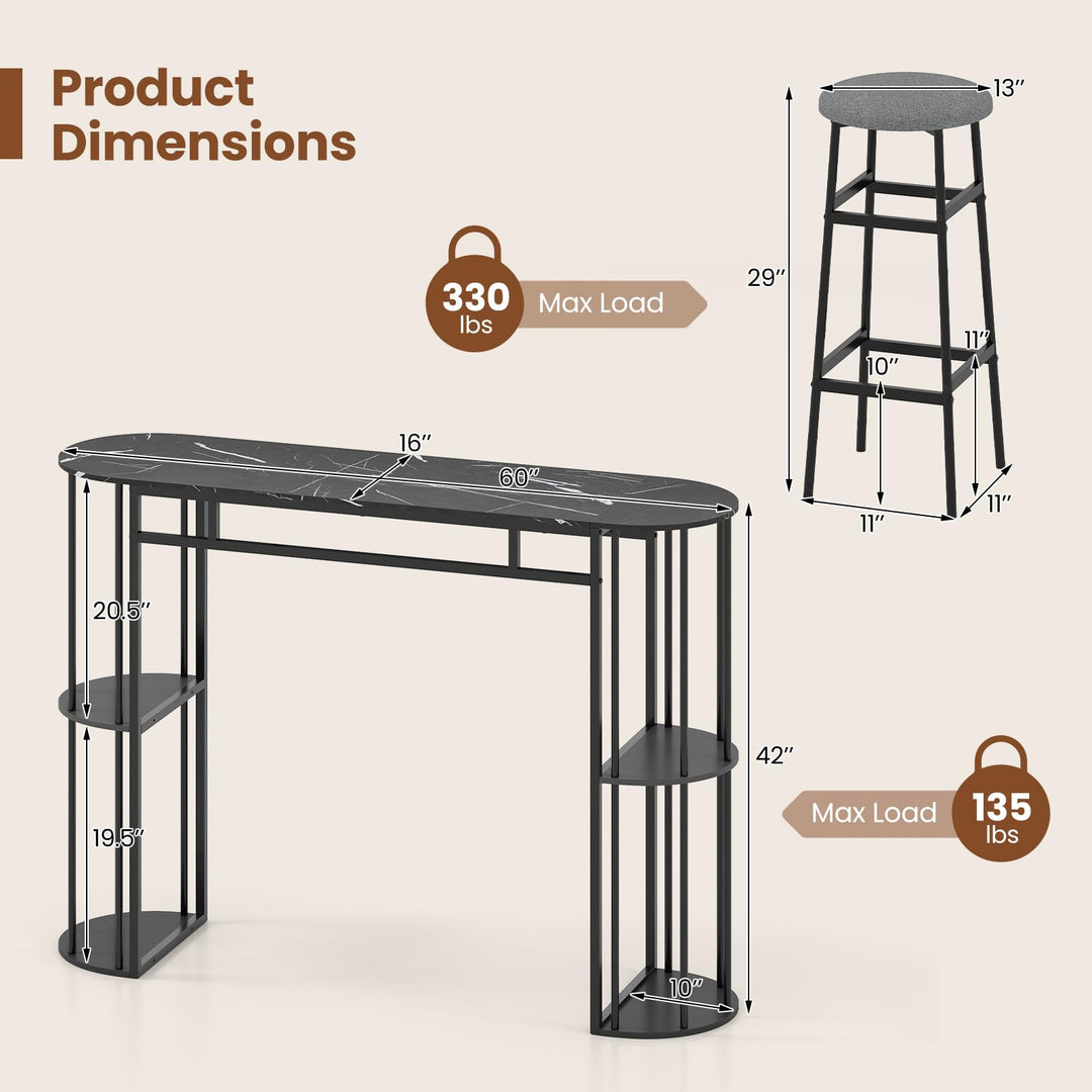 Giantex 3 Pieces Bar Table Set for 2 with 2 Padded Stools