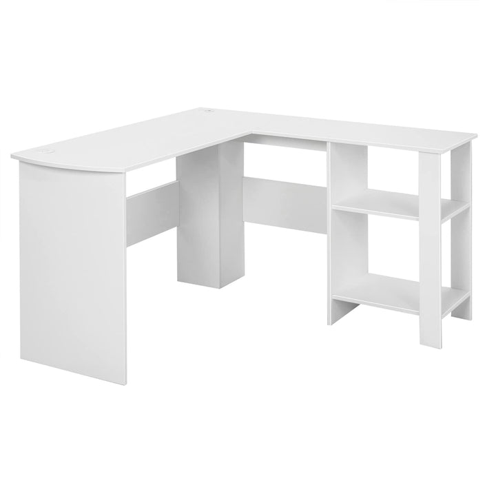 Giantex L Shaped Computer Desk, 51" Large Corner Desk with 2 Cable Holes &amp; 2 Storage Shelves, White