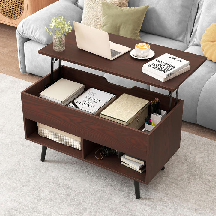Giantex Lift Top Coffee Table Modern Cocktail Table w/Hidden Compartment &amp; 2 Open Shelves