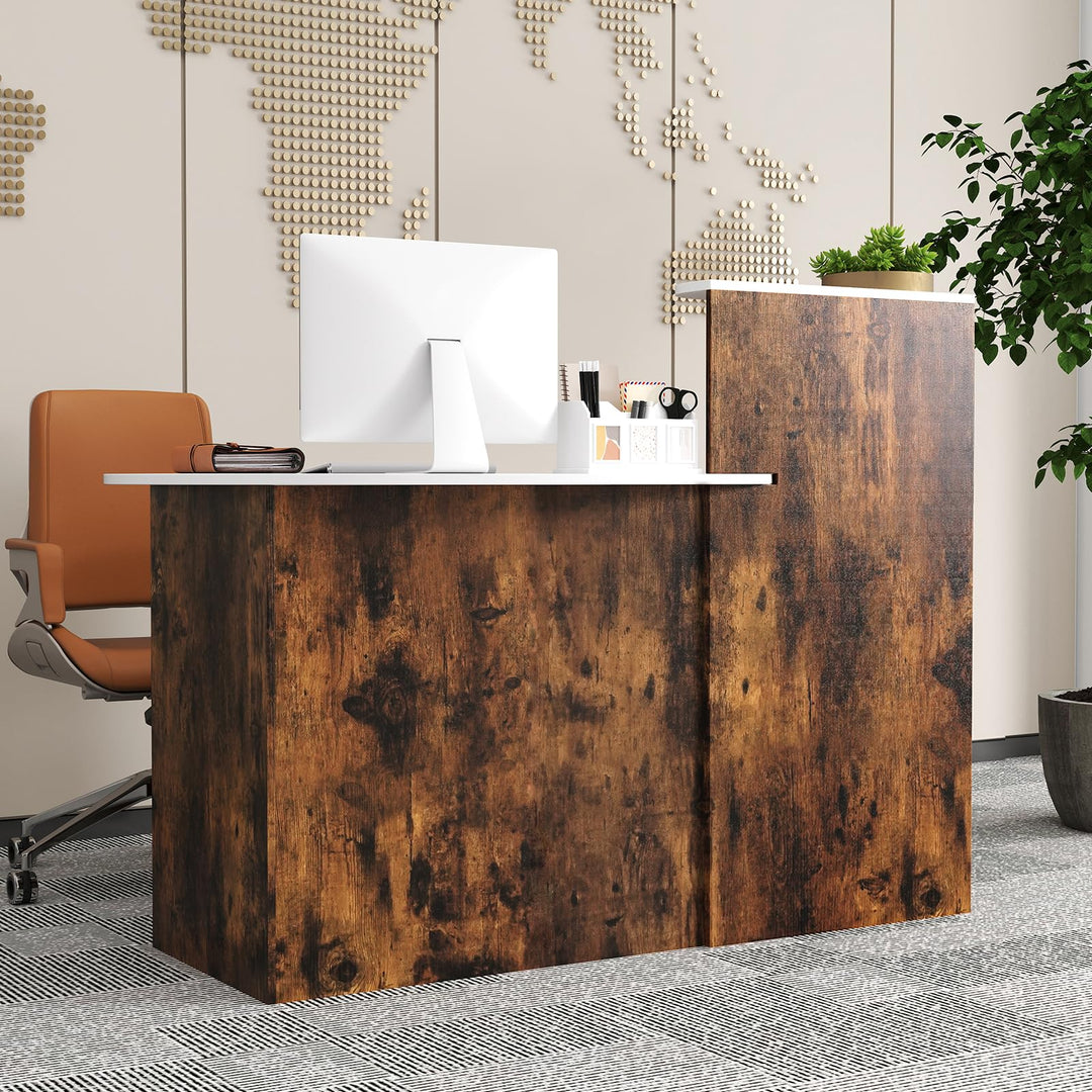 Giantex Reception Desk, Front Counter Desk with Lockable Drawer, Oval Tabletop &amp; Adjustable Shelf