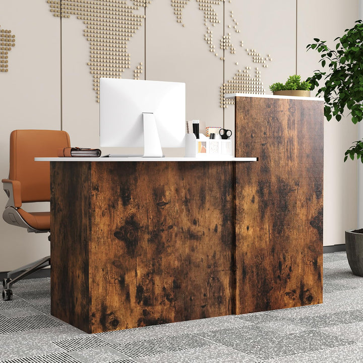 Giantex Reception Desk, Front Counter Desk with Lockable Drawer, Oval Tabletop &amp; Adjustable Shelf