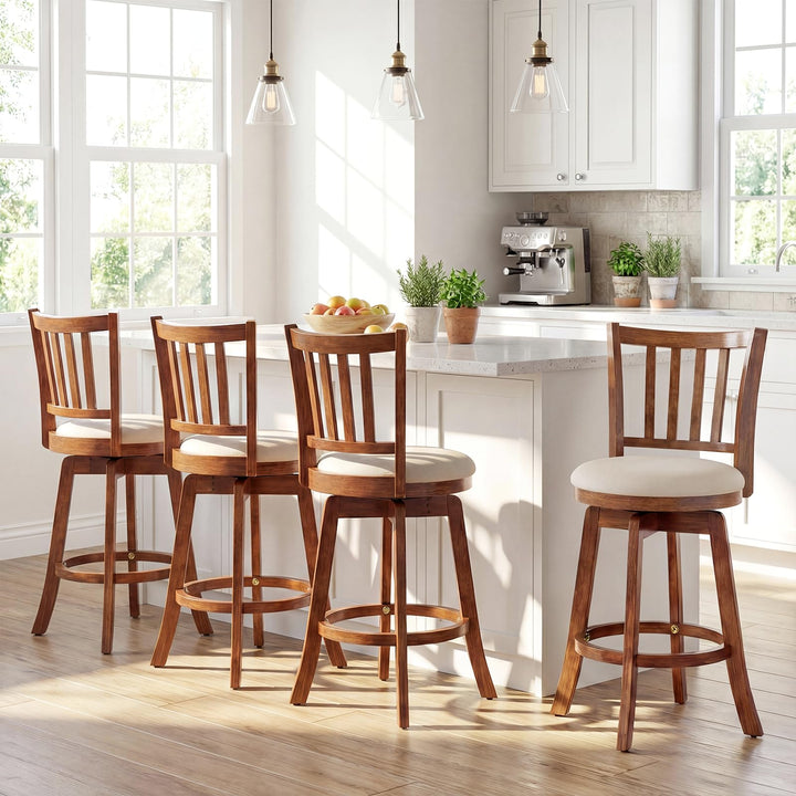 Giantex 25" Counter Height Stools Set of 2/4 with Rubber Wood Legs &amp; Footrest &amp; Upholstered Seat