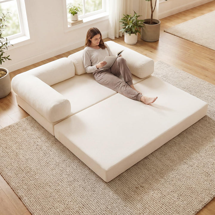 Giantex Folding 4-in-1 Convertible Futon Couch with Comfy Corduroy Cover &amp; L-Shaped Removable Armrests