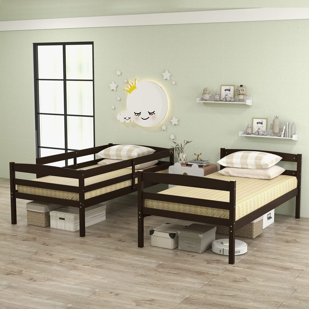 Giantex Bunk Bed, Solid Wood Detachable Bed Frame with High Guardrails &amp; Integrated Ladder