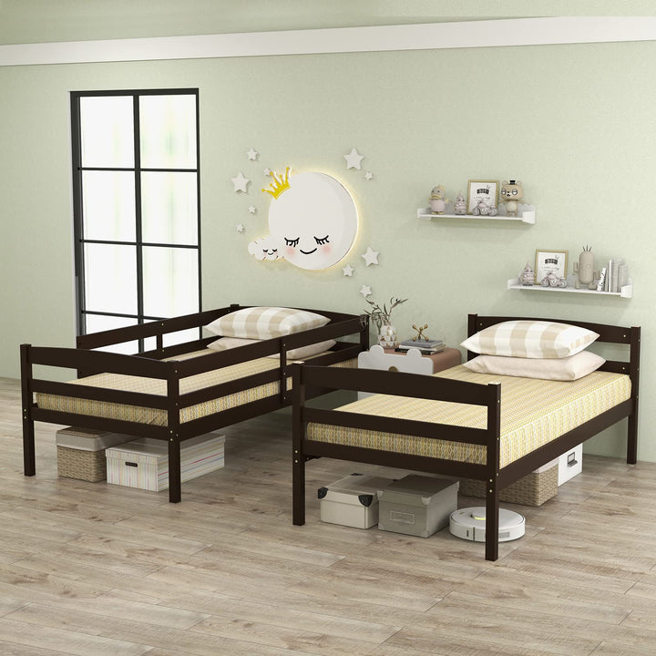 Giantex Bunk Bed, Solid Wood Detachable Bed Frame with High Guardrails &amp; Integrated Ladder