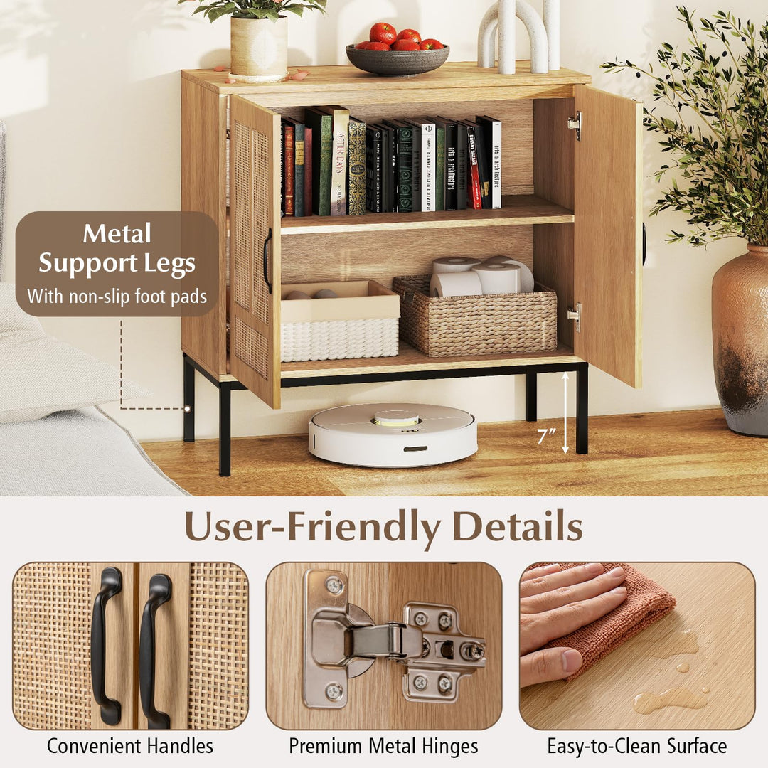 Giantex Sideboard Cabinet Boho Rattan Buffet Cabinet with Storage Adjustable Shelves 2 Doors