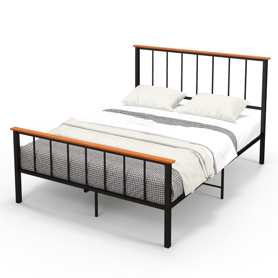 Giantex Queen/Full Size Metal Platform Bed Frame with Spindle Headboard &amp; Footboard, Black