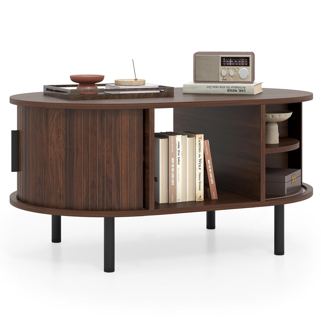 Giantex Mid Century Modern Living Room Table with Sliding Tambour Doors
