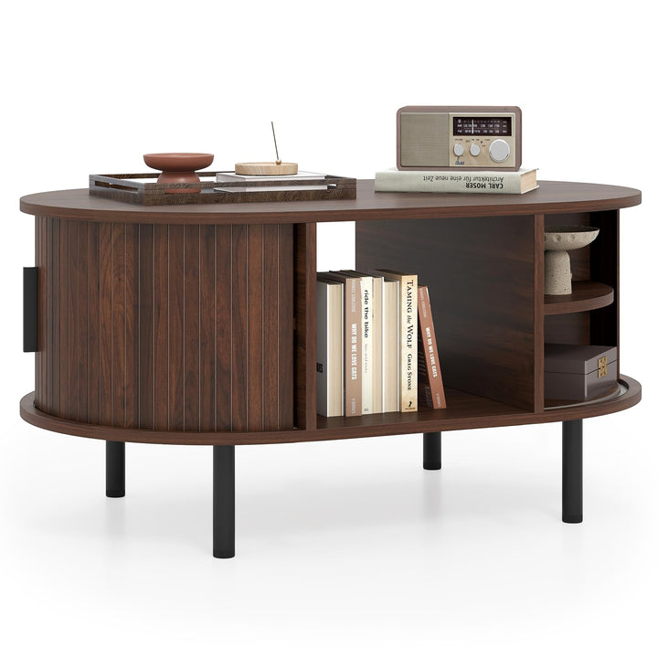 Giantex Mid Century Modern Living Room Table with Sliding Tambour Doors