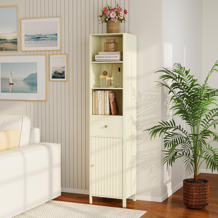 Giantex 67 Inch Tall Bathroom Cabinet, Narrow Floor Cabinet with Fluted Door
