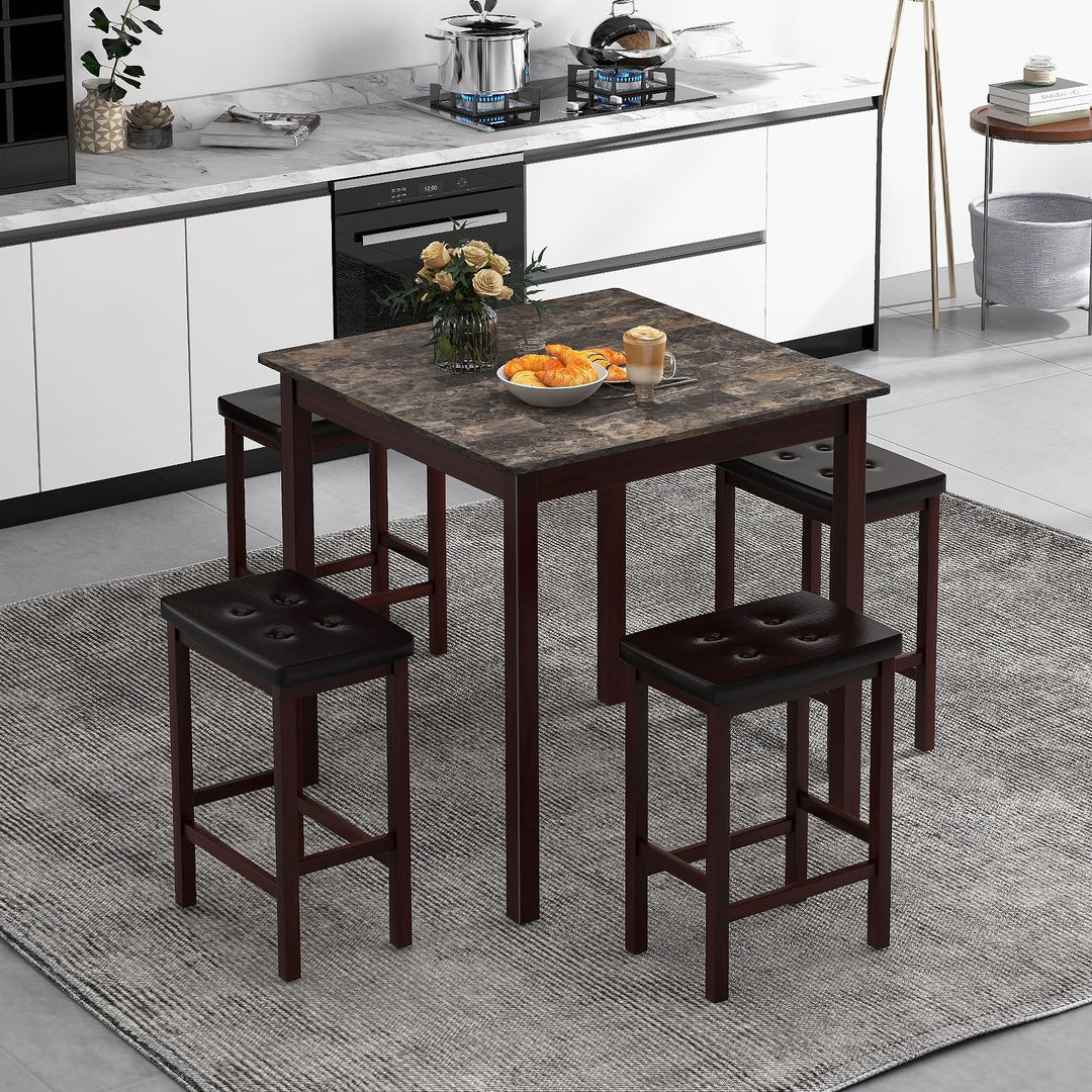 5-Piece Bar Table Set Counter-Height Dining Table and 4 Bar Stools-Brown &amp; White