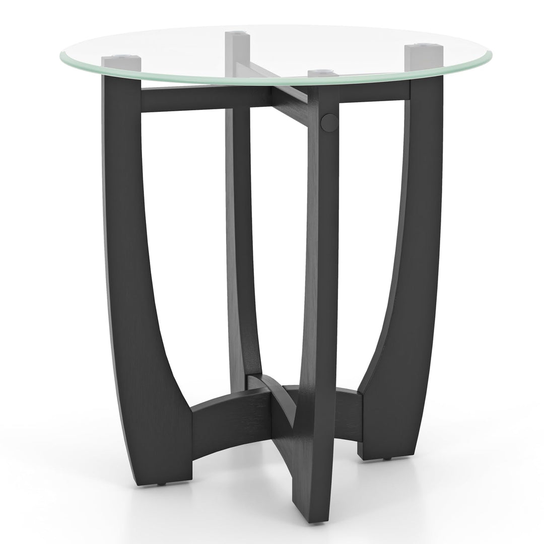 Giantex Glass End Table, Round Side Table with Rubber Wood Frame &amp; Tempered Glass Top, 23.5" Small Black Coffee Table