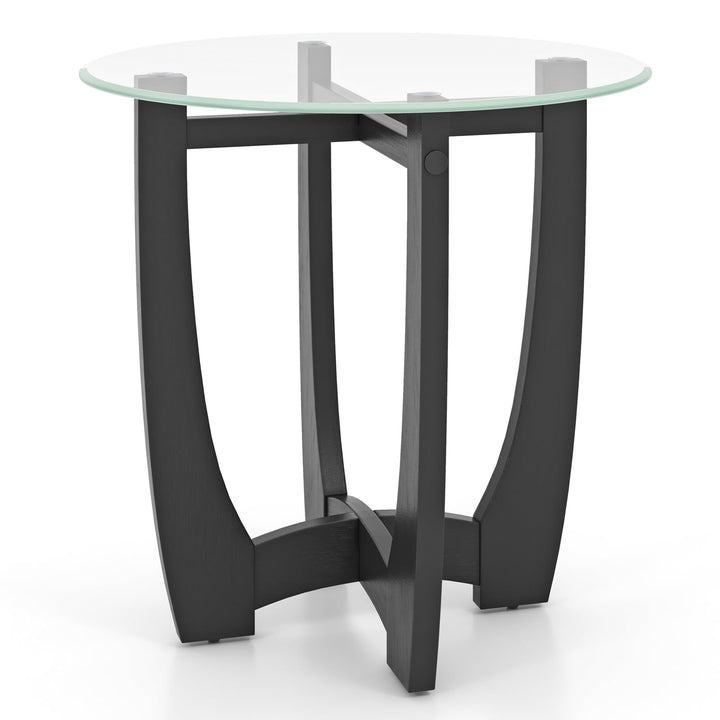 Giantex Glass End Table, Round Side Table with Rubber Wood Frame &amp; Tempered Glass Top, 23.5" Small Black Coffee Table