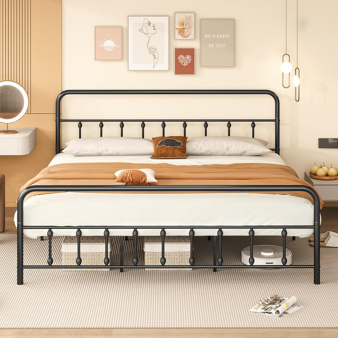 Giantex King/Queen/Full Size Metal Platform Bed Frame, Victorian Style Platform Bed with Headboard &amp; Footboard