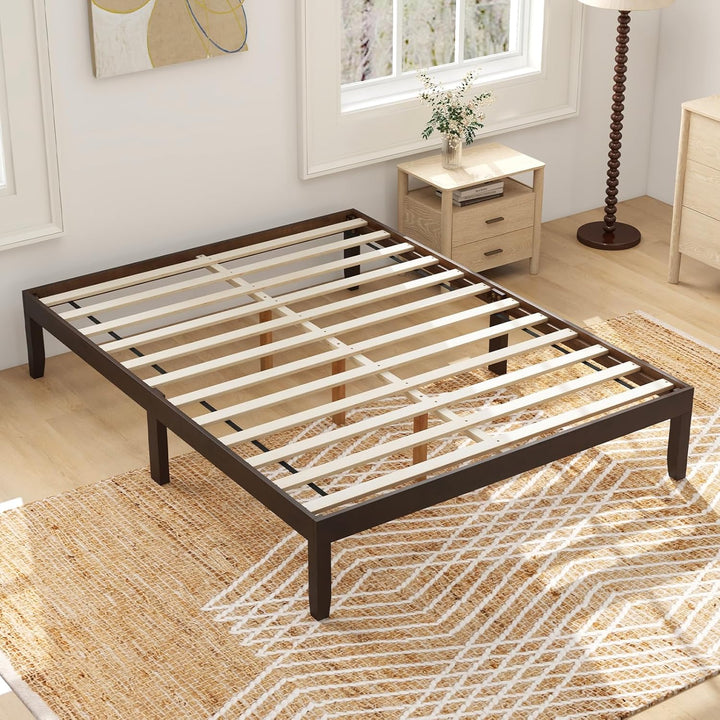 Giantex 14 Inch Twin Wood Platform Bed Frame, Minimalist Twin Bed Frame with Wooden Slats Support &amp; Rubber Wood Legs