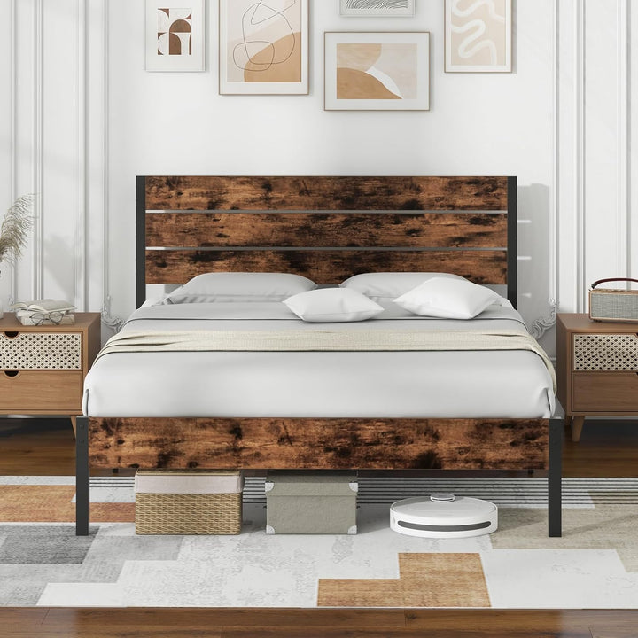 Giantex King/Queen/Full/Twin Size Metal Platform Bed Frame, Industrial Bed Frames with Wood Headboard