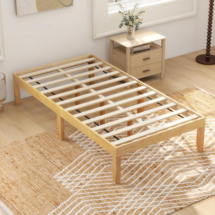 Giantex 14 Inch Twin Wood Platform Bed Frame, Minimalist Twin Bed Frame with Wooden Slats Support &amp; Rubber Wood Legs