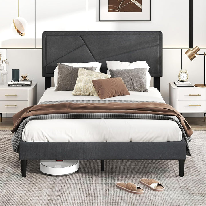 Modern Queen/Full/Twin Size Upholstered Platform Bed Frame with Geometric Tufting Headboard