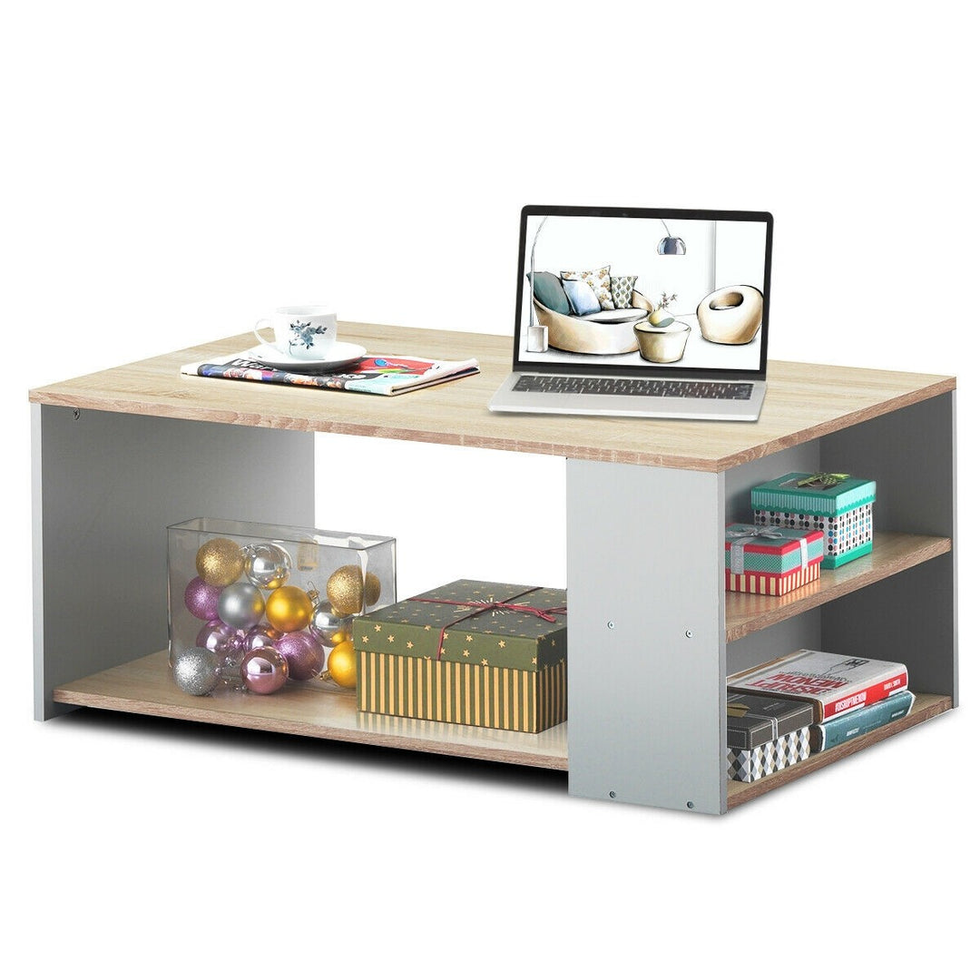 Coffee Table with Storage Shelves Stable Frame,Smooth Surface &amp; Extra Storage Space
