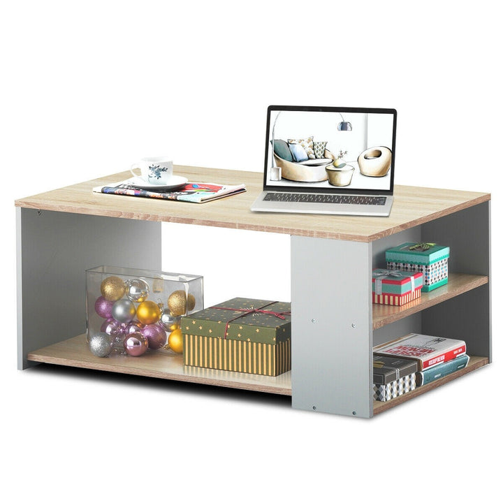 Coffee Table with Storage Shelves Stable Frame,Smooth Surface &amp; Extra Storage Space