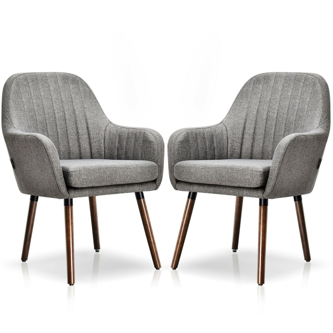 Set of 2 or 4 Fabric Dining Chairs, Accent Upholstered Arm Chair w/Wood Legs - Giantexus
