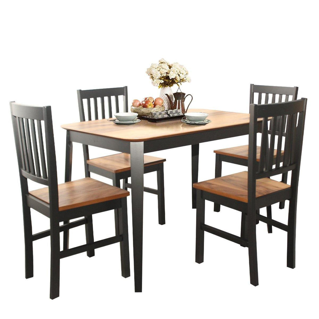 Wood Dining Table, Rectangular Kitchen Table (Walnut &amp; Black) - Giantexus