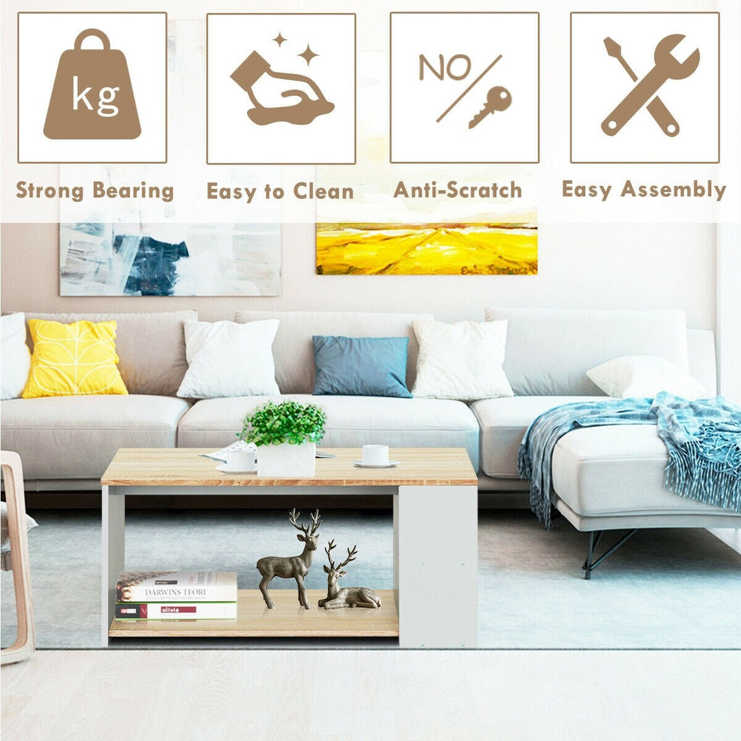 Coffee Table with Storage Shelves Stable Frame,Smooth Surface &amp; Extra Storage Space