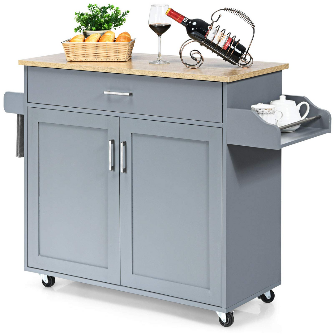 Giantex Kitchen Island, Rolling Kitchen Cart with Spice and Towel Rack, Large Drawer &amp; 2-Door Storage Cabinet