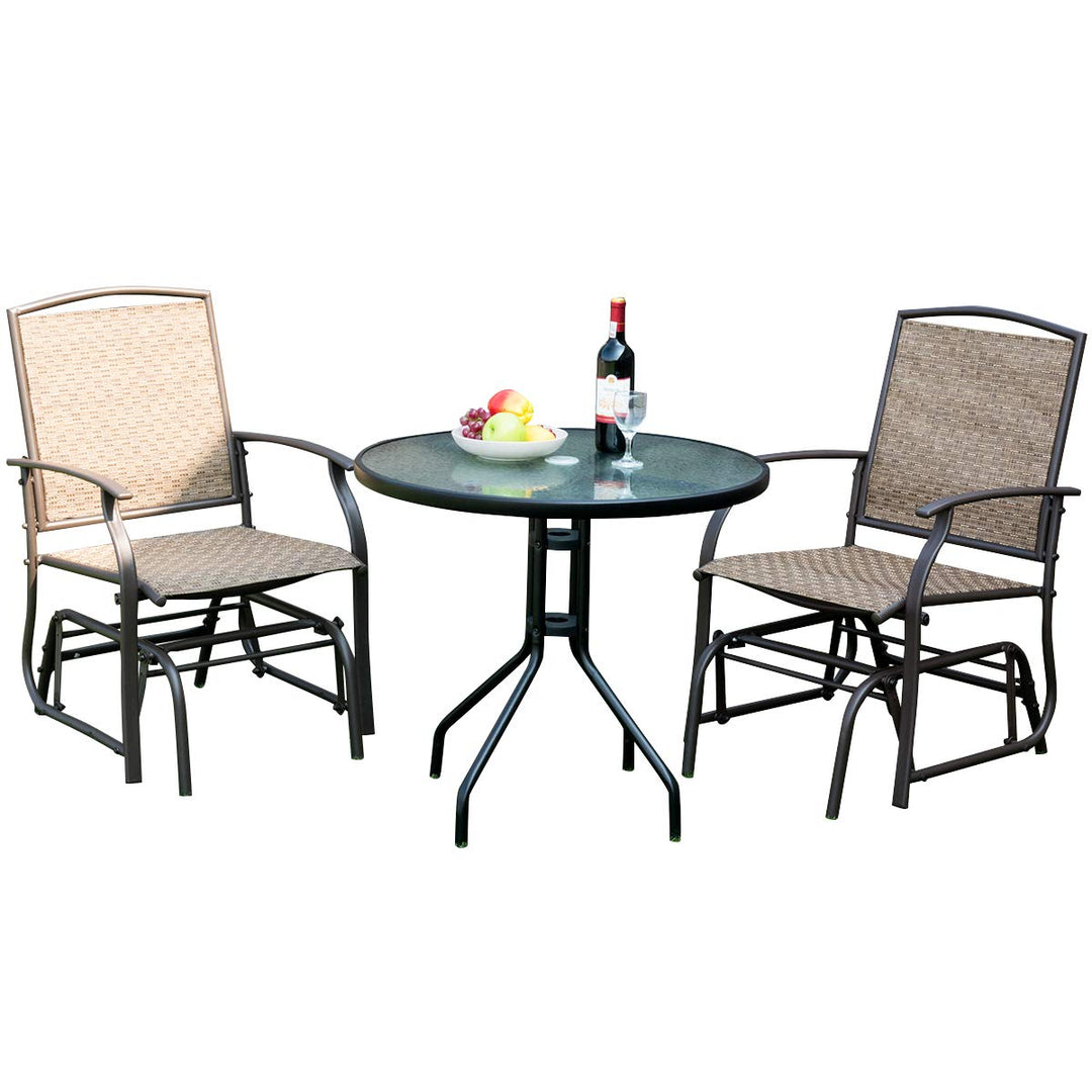 Giantex 3PCS Patio Swing Glider Set with One Glass Table W/Umbrella Hole &amp; Two Rocking Chairs 3 -Piece