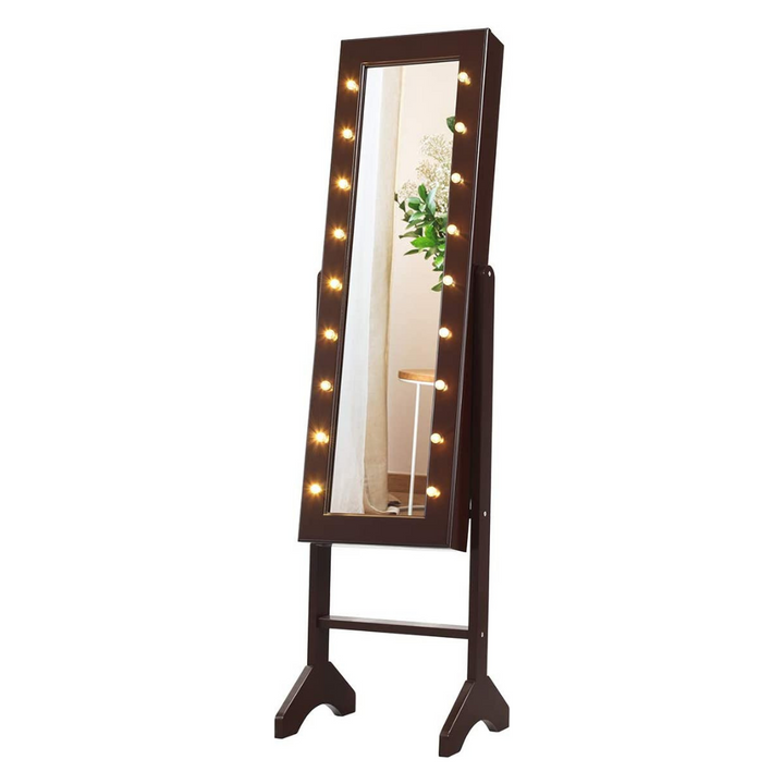 Standing Jewelry Armoire with 18 LED Lights Around the Door