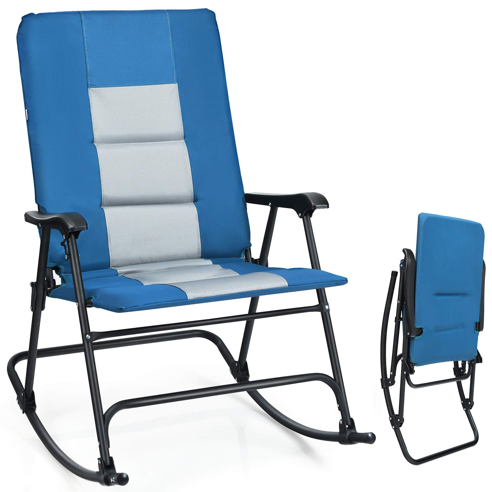 Giantex Camping Rocking Chair Fold-able Oversized with Padded Armrest and Seat